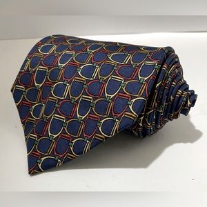 Robert's Executive For Saks Fifth Avenue 100% Silk Tie Navy Red Gold Horsebit